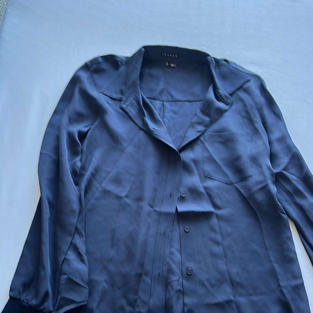 Theory Midnight Blue Satin Blouse